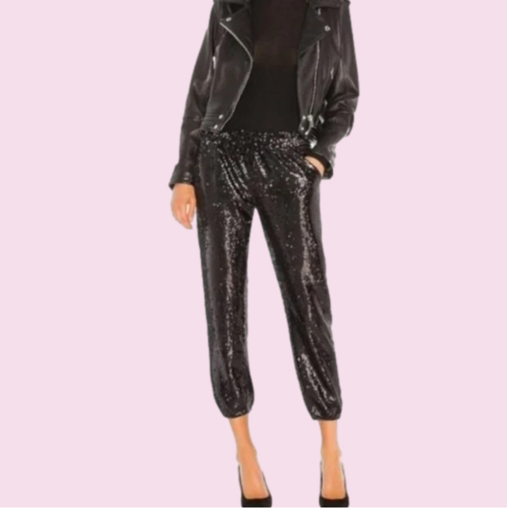 𝅺David Lerner NY Black Sequin Joggers, Size  Large